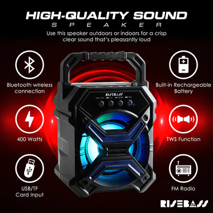 Risebass Portable Wireless RGB Party Bluetooth Speaker
