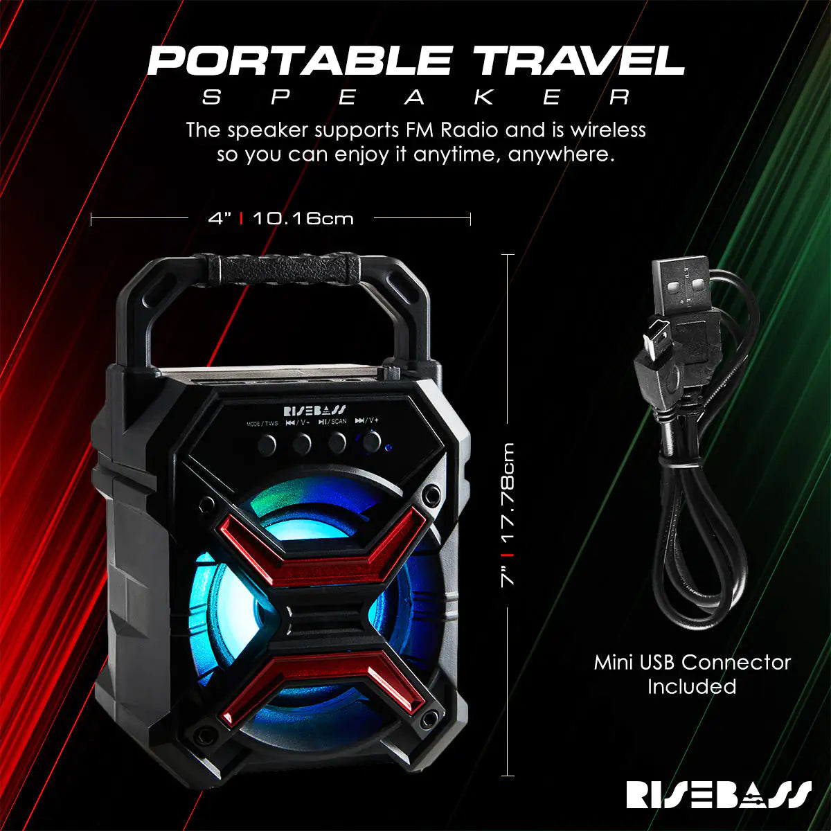 Risebass Portable Wireless RGB Party Bluetooth Speaker